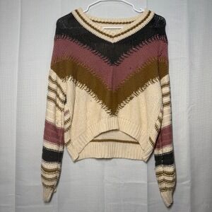 Saltwater Luxe Sweater Small Multicolor Chevron Stripe Knit V-Neck